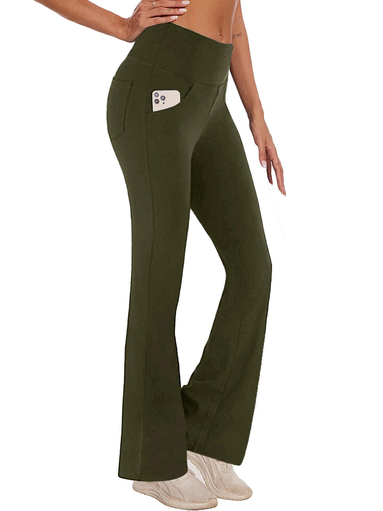 Womens Bootcut Yoga Pants with Pockets Flare Workout Legging High Waist Bootleg Bottoms Activewear Green 3XL