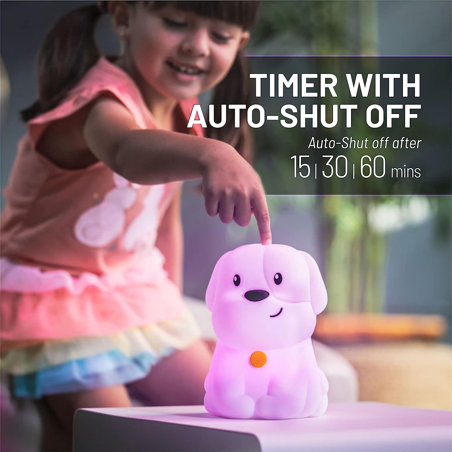 Lumipets Remote Control Silicone Night Light for Kids - Puppy Dog Design with 9 Soft Colors & Sleep Timer - Rechargeable, Battery-Operated Lamp for Bedroom | Baby Nursery, Toddler, Girls, Boys