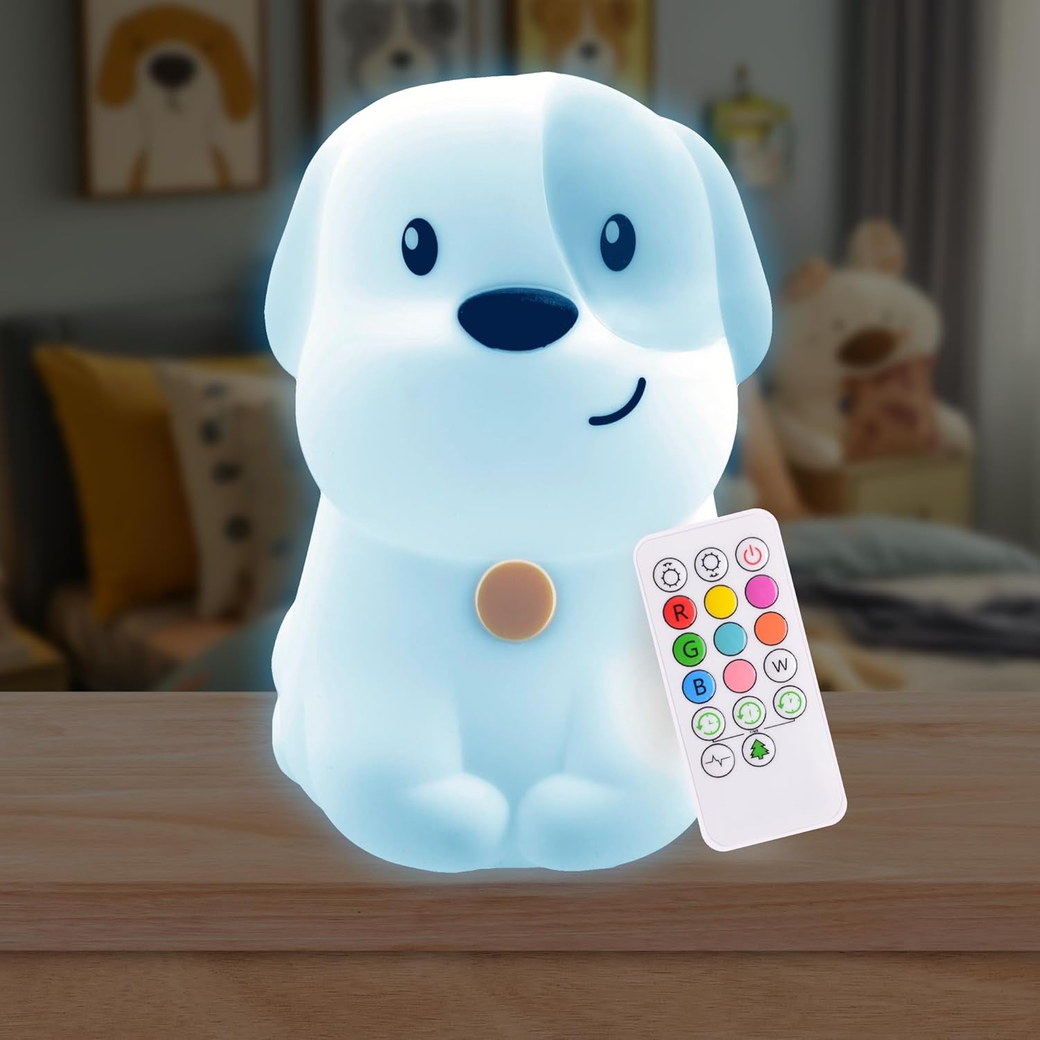 Lumipets Remote Control Silicone Night Light for Kids - Puppy Dog Design with 9 Soft Colors & Sleep Timer - Rechargeable, Battery-Operated Lamp for Bedroom | Baby Nursery, Toddler, Girls, Boys