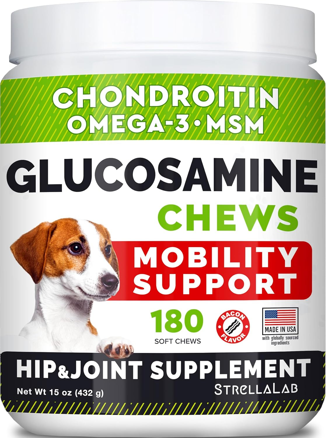 Glucosamine Treats for Dogs - Joint Supplement W/ Omega-3 Fish Oil - Chondroitin, MSM - Advanced Mobility Chews - Joint Pain Relief - Hip & Joint Care - Chicken Flavor - 180 Ct - Made in USA