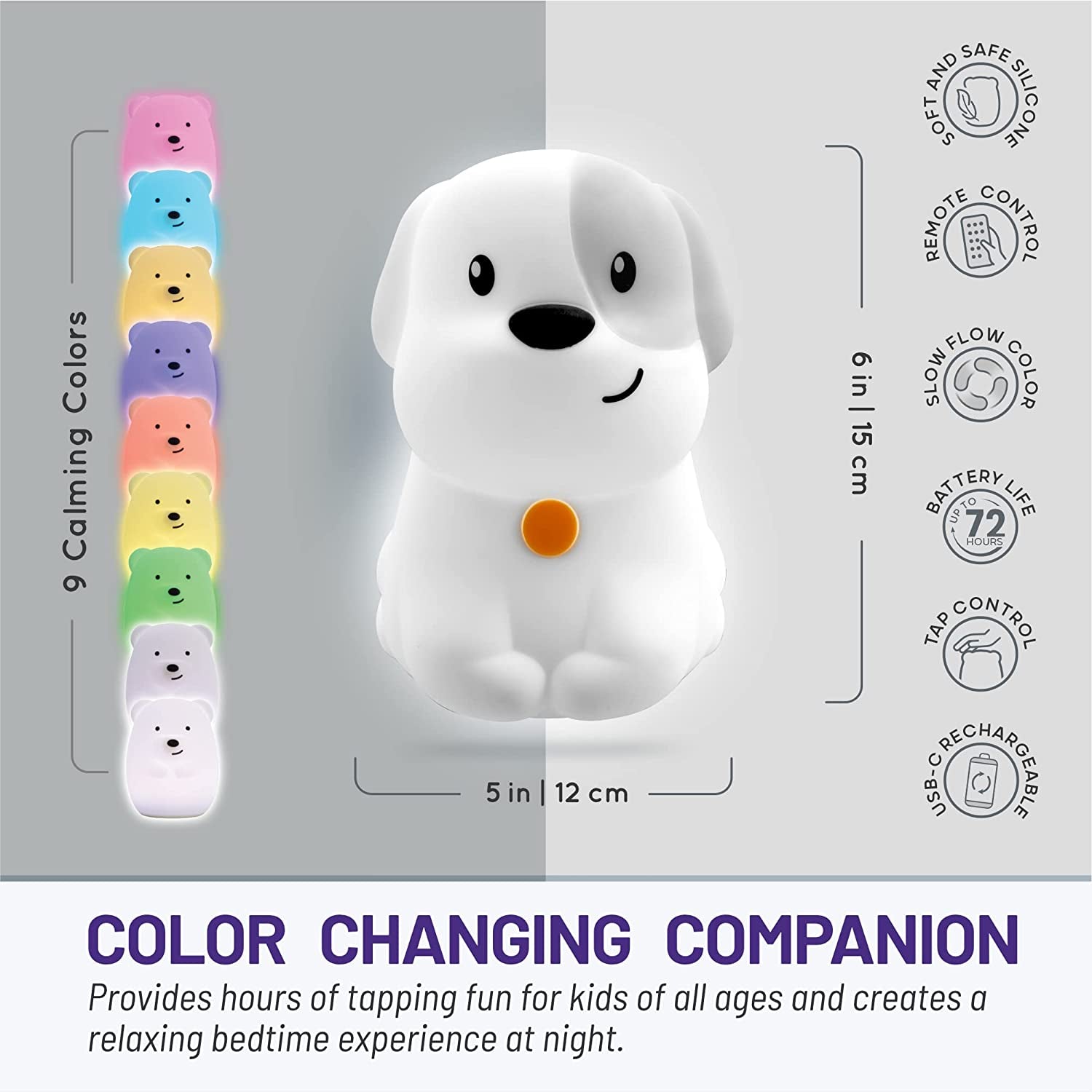 Lumipets Remote Control Silicone Night Light for Kids - Puppy Dog Design with 9 Soft Colors & Sleep Timer - Rechargeable, Battery-Operated Lamp for Bedroom | Baby Nursery, Toddler, Girls, Boys