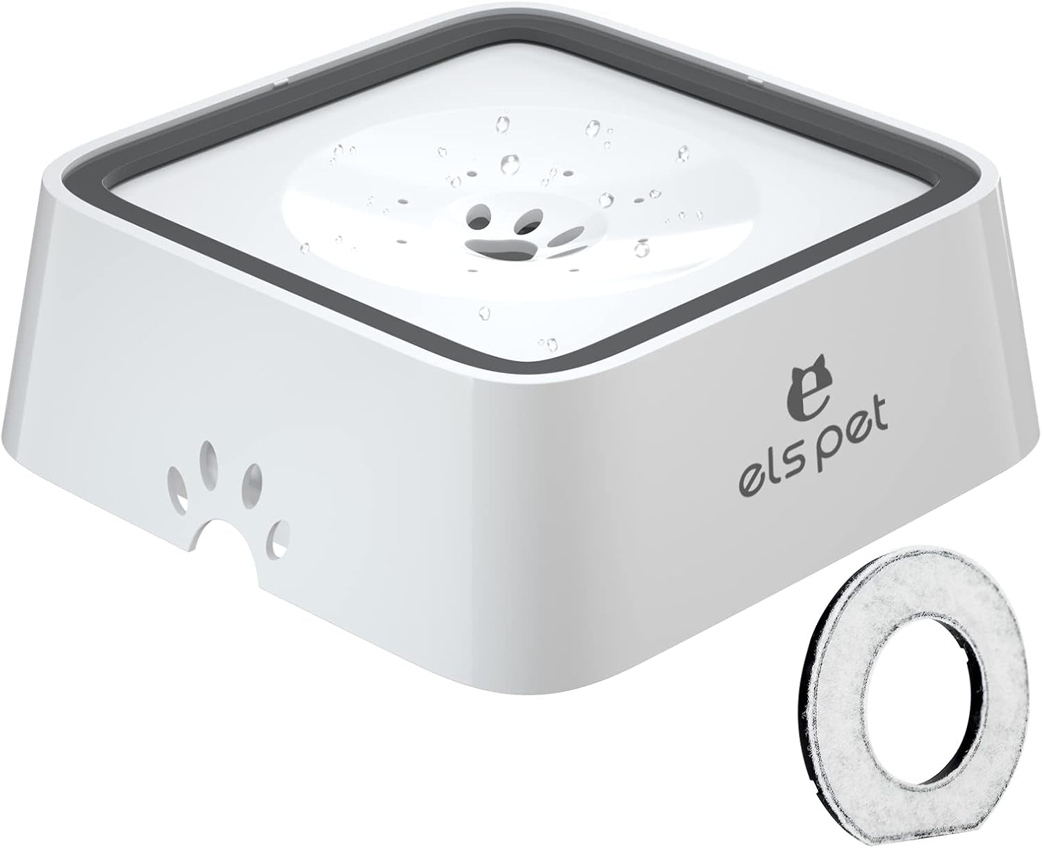 ELS PET Travel Bowl, No Spill, No Drip Slow Water Feeder/Dispenser for Dogs, Cats, 35Oz/1L (Grey)