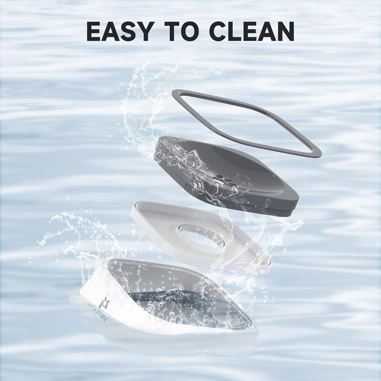 ELS PET Travel Bowl, No Spill, No Drip Slow Water Feeder/Dispenser for Dogs, Cats, 35Oz/1L (Grey)