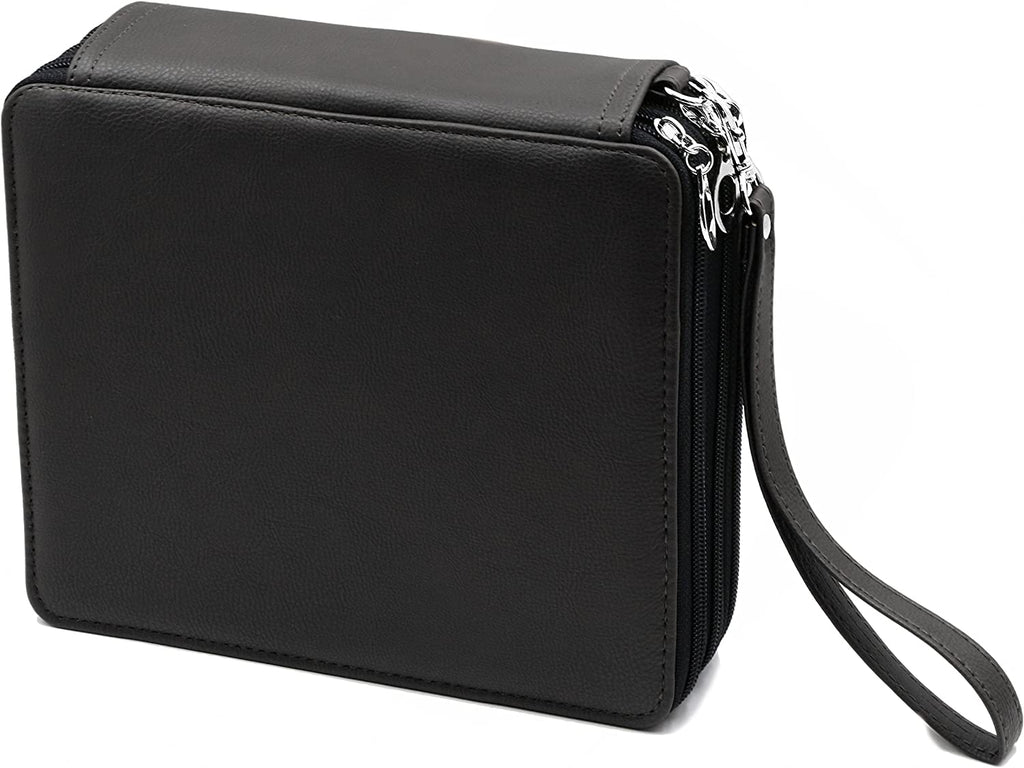 YOUSHARES 120-Slot PU Leather Pencil Case - Multi-Layer Zipper Pen Bag with Handle Strap for Watercolor Pencils, Colored Pencils, Markers, and Makeup Brushes (Black)