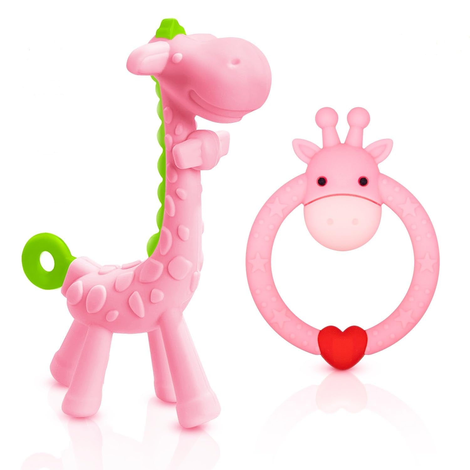 SHARE&CARE BPA-Free Silicone Giraffe Baby Teether Toy with Storage Case for Infants 3 Months and Older - Sore Gums Pain Relief and Ideal Baby Shower Gift (Blue)