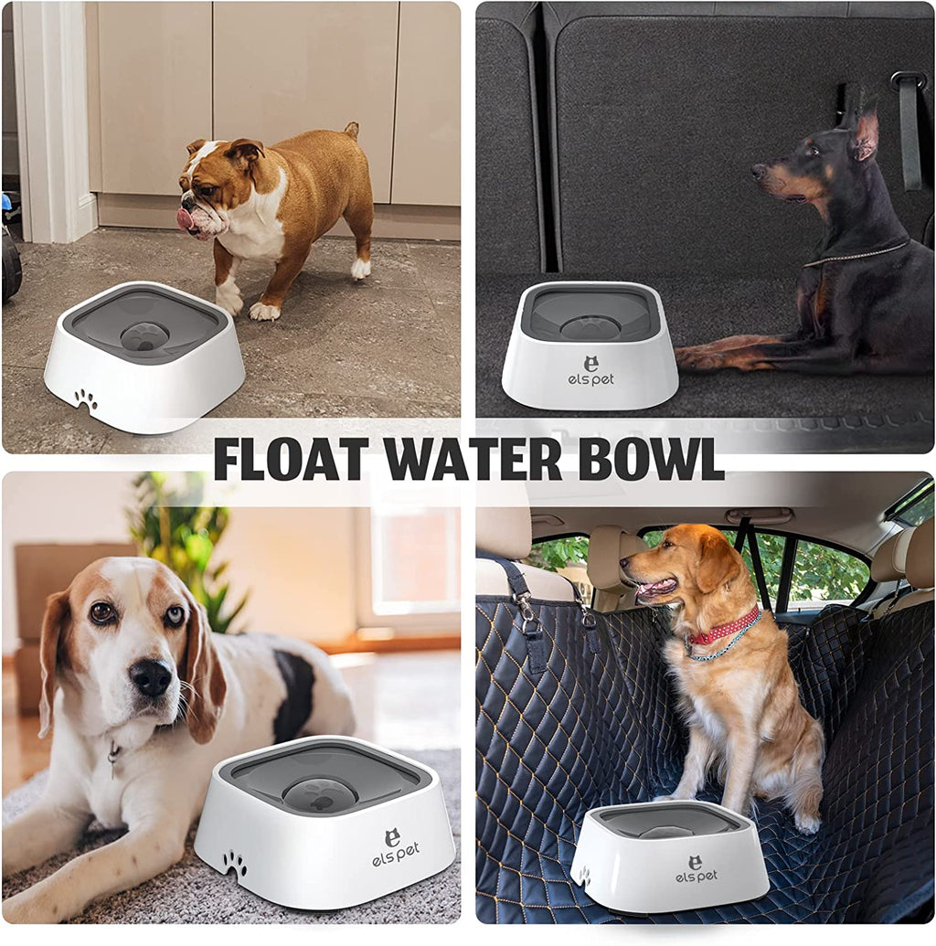 ELS PET Travel Bowl, No Spill, No Drip Slow Water Feeder/Dispenser for Dogs, Cats, 35Oz/1L (Grey)