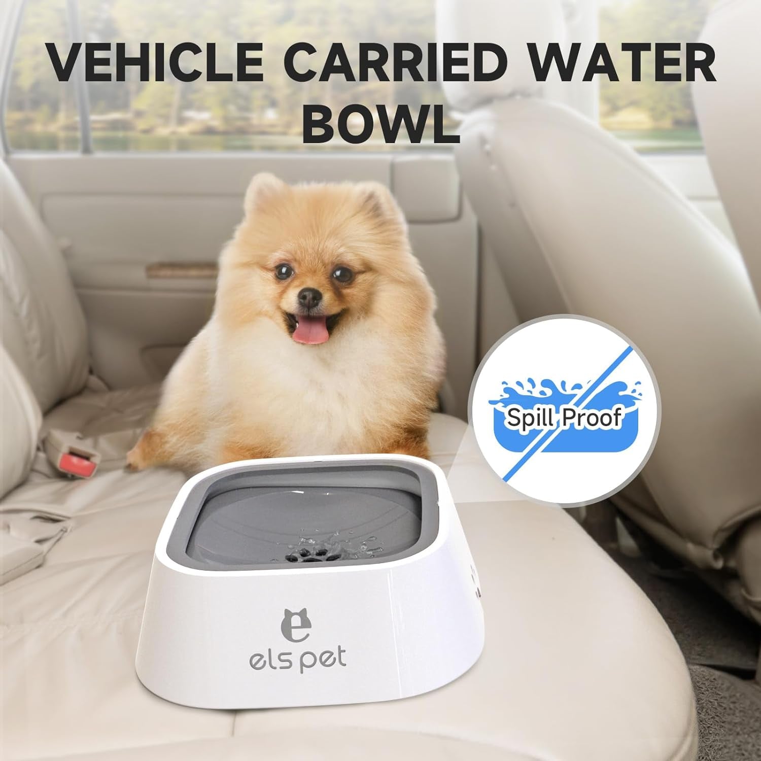 ELS PET Travel Bowl, No Spill, No Drip Slow Water Feeder/Dispenser for Dogs, Cats, 35Oz/1L (Grey)