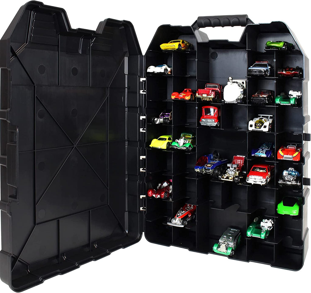 Hot Wheels 48-Car Storage Case - Sturdy Plastic Organizer with Handle for 1:64 Scale Die-Cast Vehicles, Ideal for Kids' Travel and Display