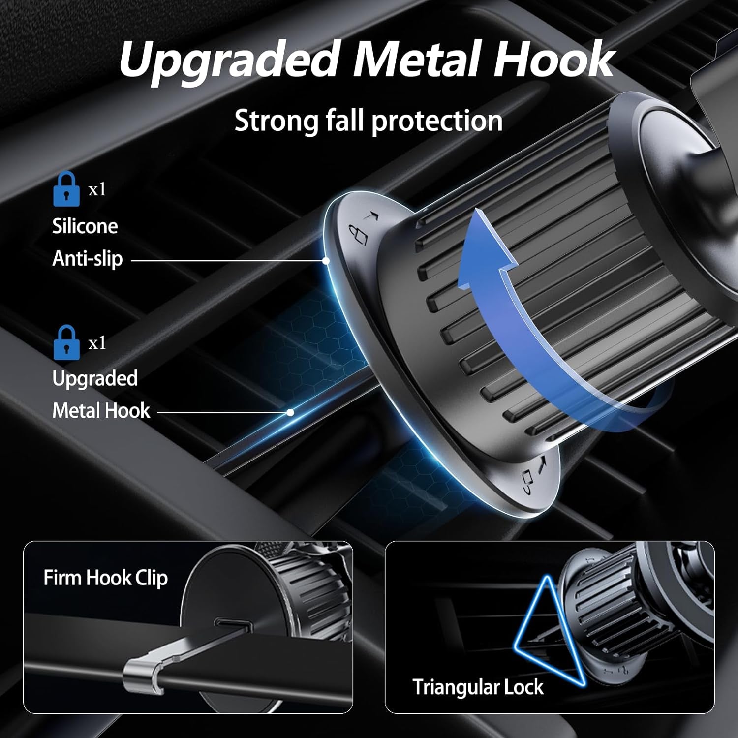 MagSafe Car Mount with 360° Flexible Rotation and 20X Strong Magnets, Upgraded Metal Hook, Hands-Free Phone Holder Compatible with iPhone 16/15/14/13/12 Series, Black