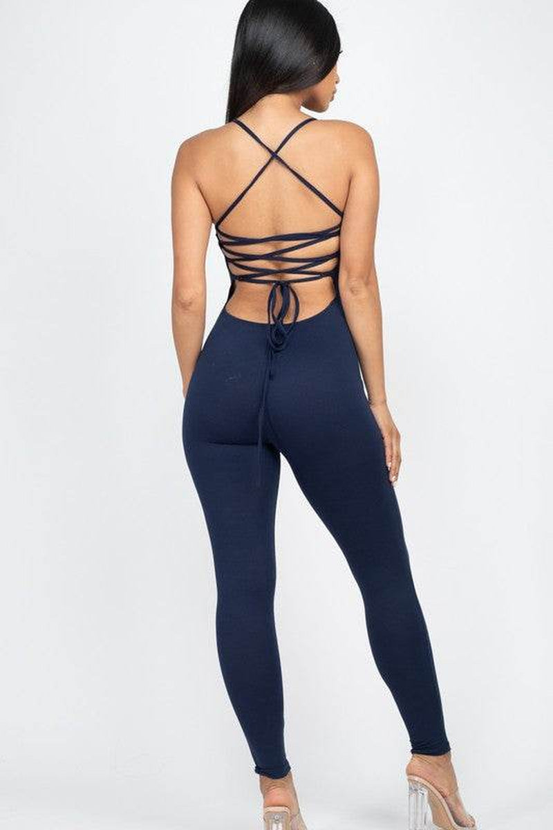 Stylish Criss-Cross Open Back Bodycon Jumpsuit for Effortless Elegance