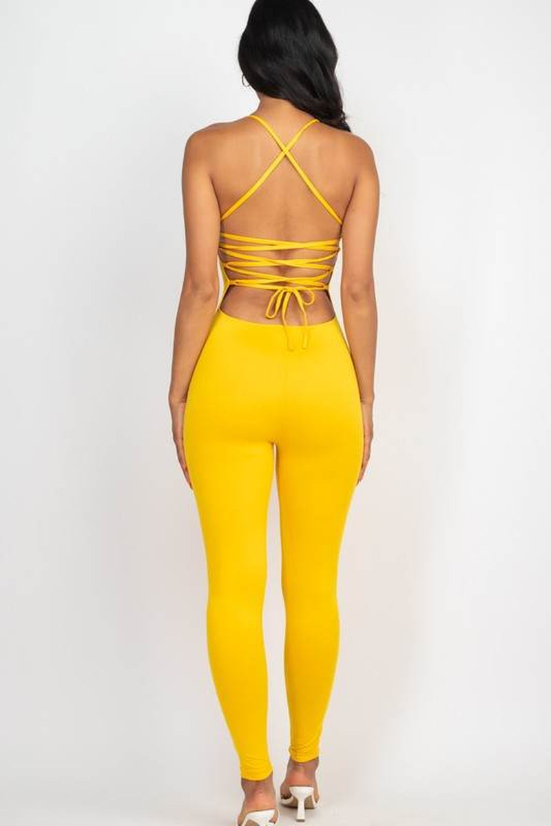 Stylish Criss-Cross Open Back Bodycon Jumpsuit for Effortless Elegance