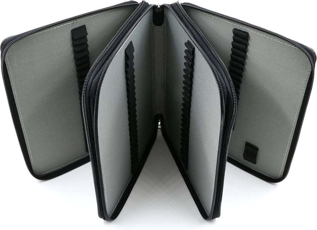 YOUSHARES 120-Slot PU Leather Pencil Case - Multi-Layer Zipper Pen Bag with Handle Strap for Watercolor Pencils, Colored Pencils, Markers, and Makeup Brushes (Black)