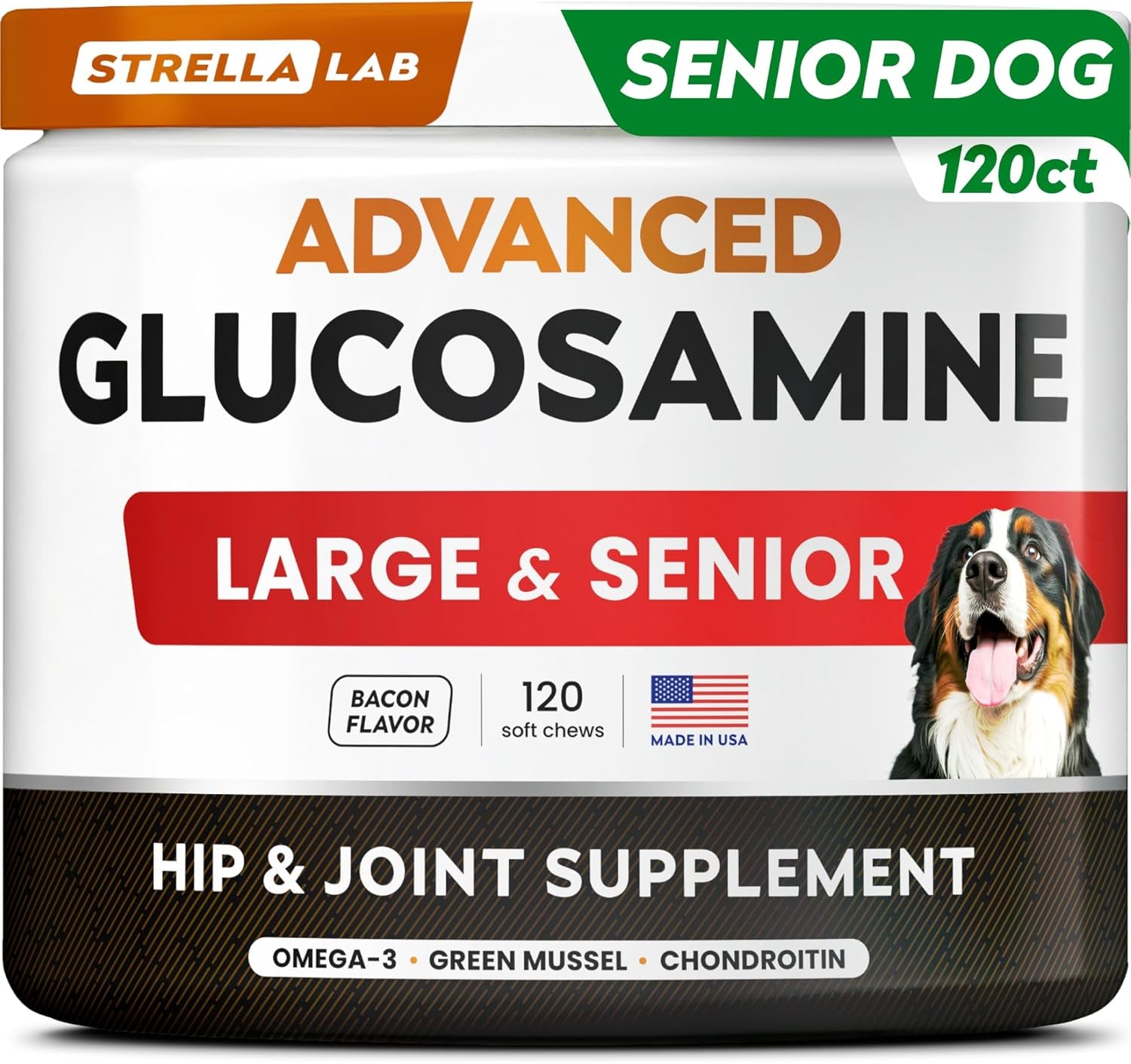 Glucosamine Treats for Dogs - Joint Supplement W/ Omega-3 Fish Oil - Chondroitin, MSM - Advanced Mobility Chews - Joint Pain Relief - Hip & Joint Care - Chicken Flavor - 180 Ct - Made in USA