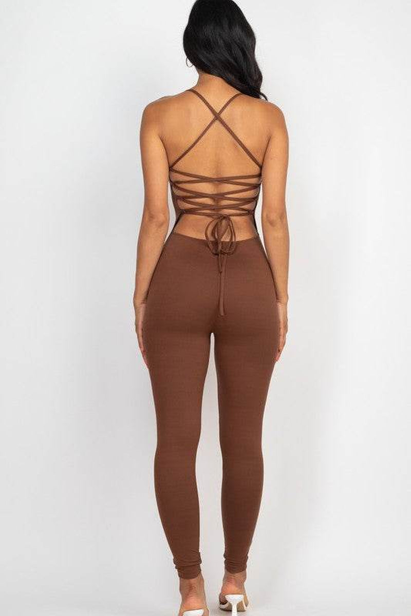 Stylish Criss-Cross Open Back Bodycon Jumpsuit for Effortless Elegance