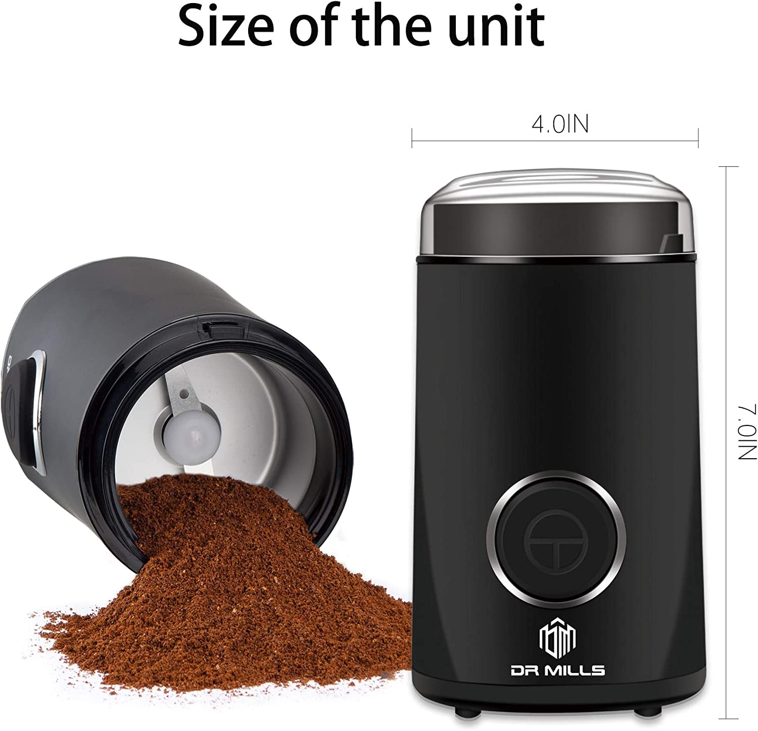 DR MILLS DM-7441 Electric Coffee and Spice Grinder with One-Touch Operation, SUS304 Stainless Steel Blade and Cup (Black)