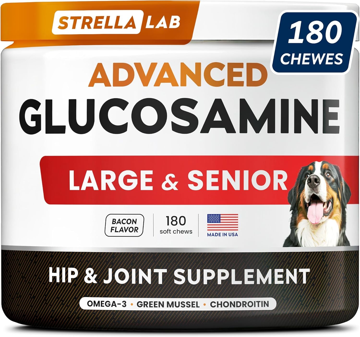 Glucosamine Treats for Dogs - Joint Supplement W/ Omega-3 Fish Oil - Chondroitin, MSM - Advanced Mobility Chews - Joint Pain Relief - Hip & Joint Care - Chicken Flavor - 180 Ct - Made in USA