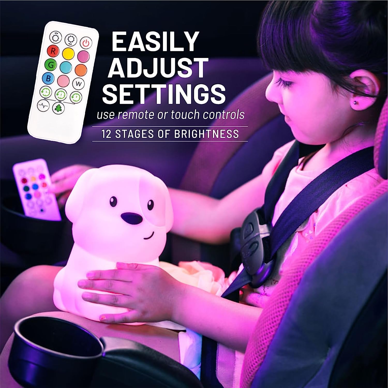 Lumipets Remote Control Silicone Night Light for Kids - Puppy Dog Design with 9 Soft Colors & Sleep Timer - Rechargeable, Battery-Operated Lamp for Bedroom | Baby Nursery, Toddler, Girls, Boys
