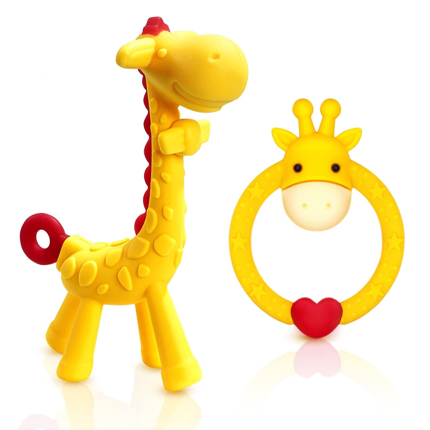 SHARE&CARE BPA-Free Silicone Giraffe Baby Teether Toy with Storage Case for Infants 3 Months and Older - Sore Gums Pain Relief and Ideal Baby Shower Gift (Blue)