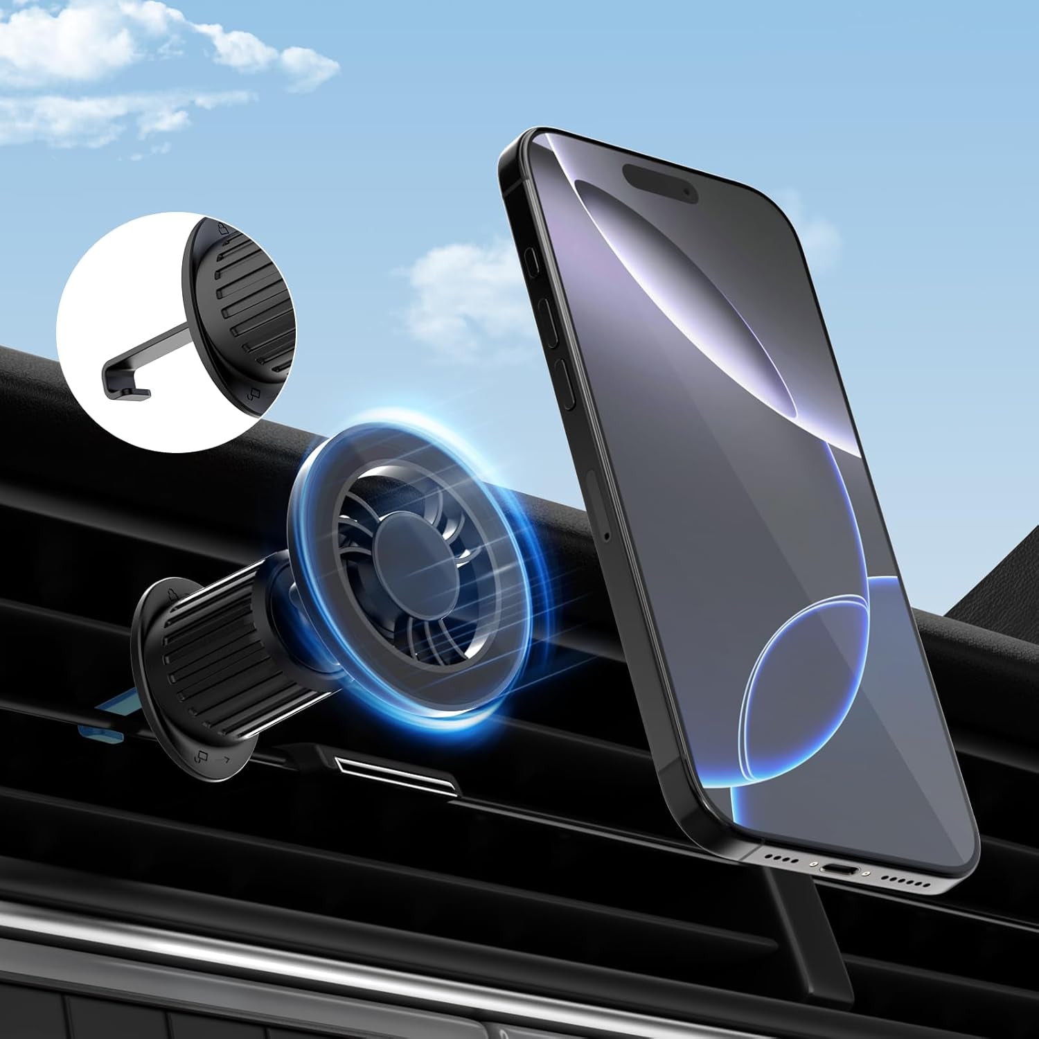 MagSafe Car Mount with 360° Flexible Rotation and 20X Strong Magnets, Upgraded Metal Hook, Hands-Free Phone Holder Compatible with iPhone 16/15/14/13/12 Series, Black