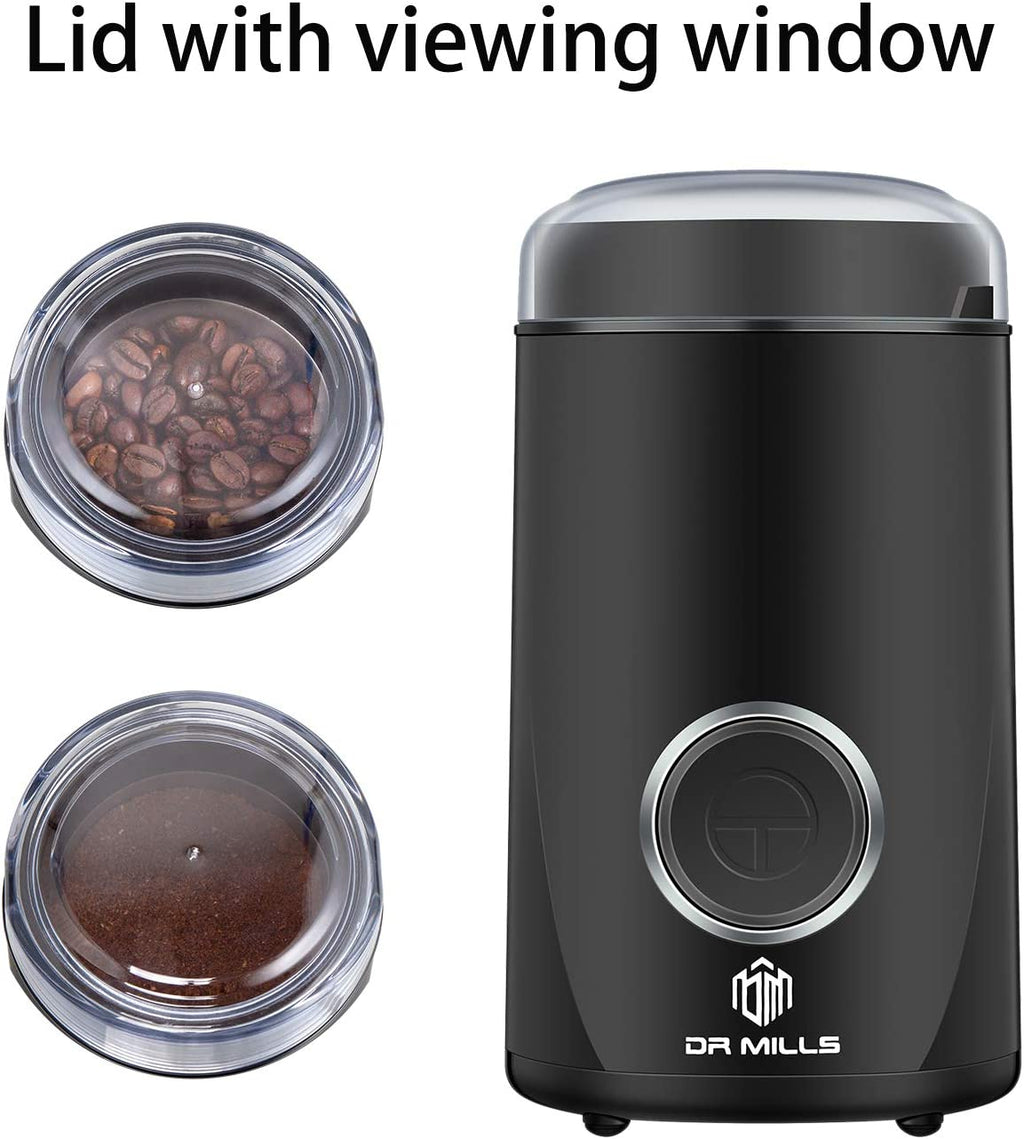 DR MILLS DM-7441 Electric Coffee and Spice Grinder with One-Touch Operation, SUS304 Stainless Steel Blade and Cup (Black)