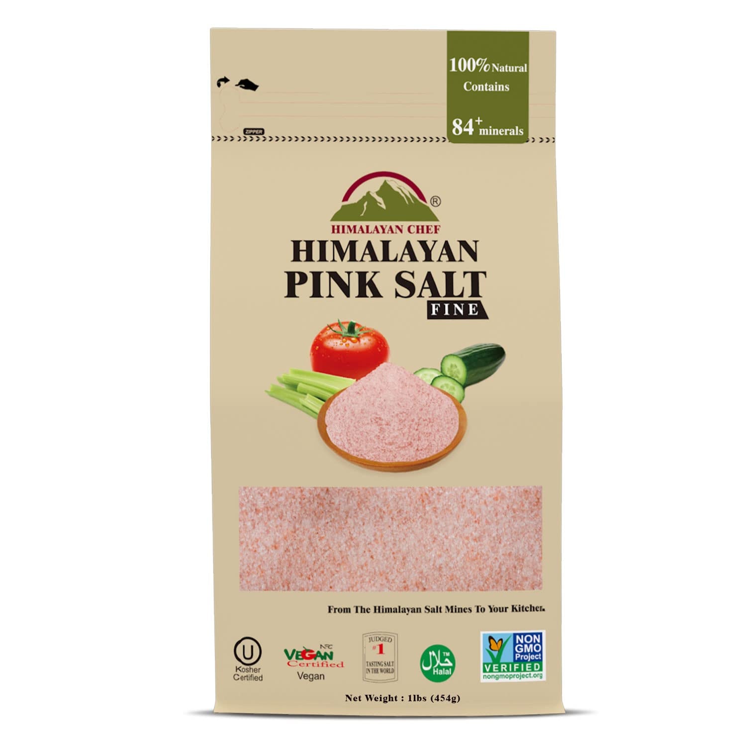 Himalayan Chef Pink Himalayan Salt, Fine Grain - 6 Lbs (6 X 1 Lb Bags), Pure, Natural, Kosher Certified, Non-Gmo, Perfect for Cooking, Seasoning, and Baking