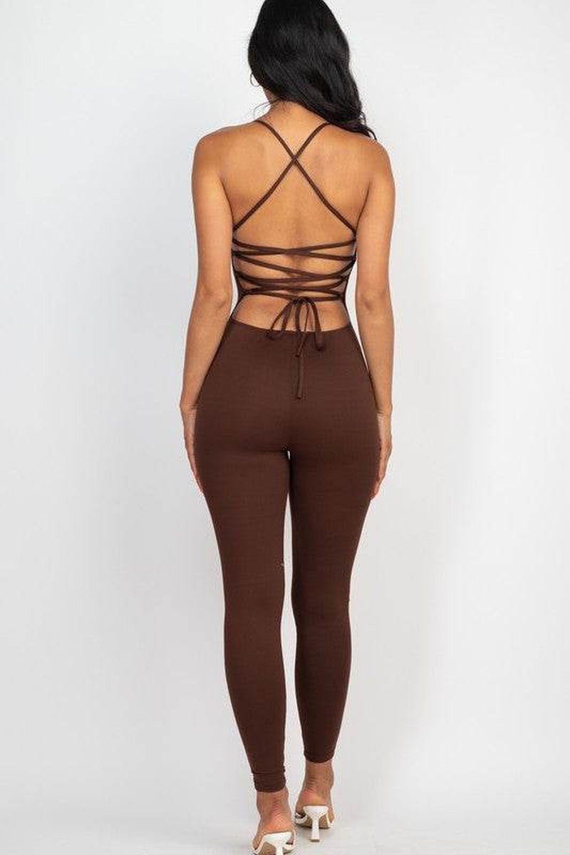 Stylish Criss-Cross Open Back Bodycon Jumpsuit for Effortless Elegance