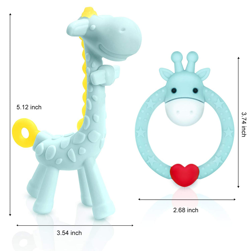 SHARE&CARE BPA-Free Silicone Giraffe Baby Teether Toy with Storage Case for Infants 3 Months and Older - Sore Gums Pain Relief and Ideal Baby Shower Gift (Blue)