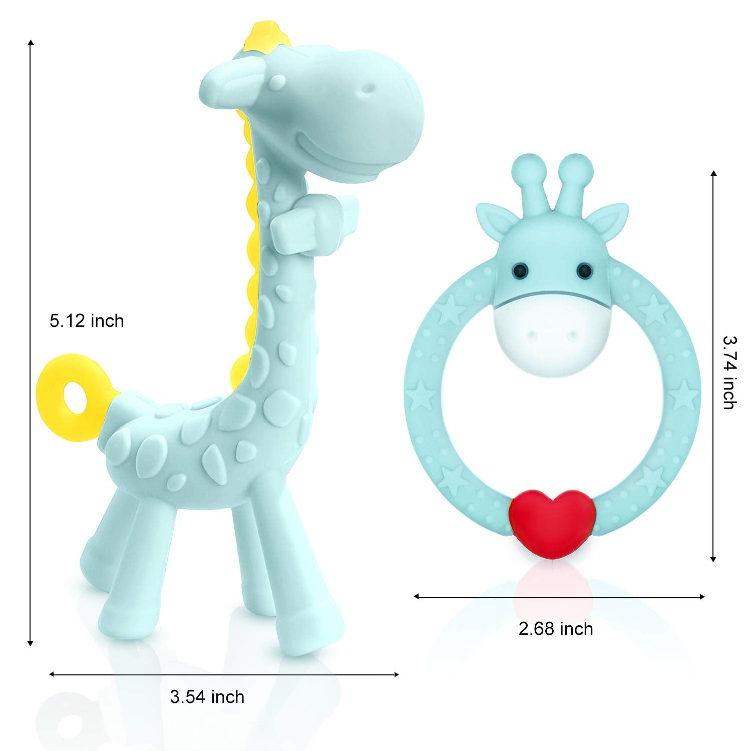 SHARE&CARE BPA-Free Silicone Giraffe Baby Teether Toy with Storage Case for Infants 3 Months and Older - Sore Gums Pain Relief and Ideal Baby Shower Gift (Blue)