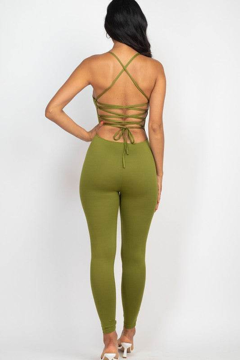 Stylish Criss-Cross Open Back Bodycon Jumpsuit for Effortless Elegance