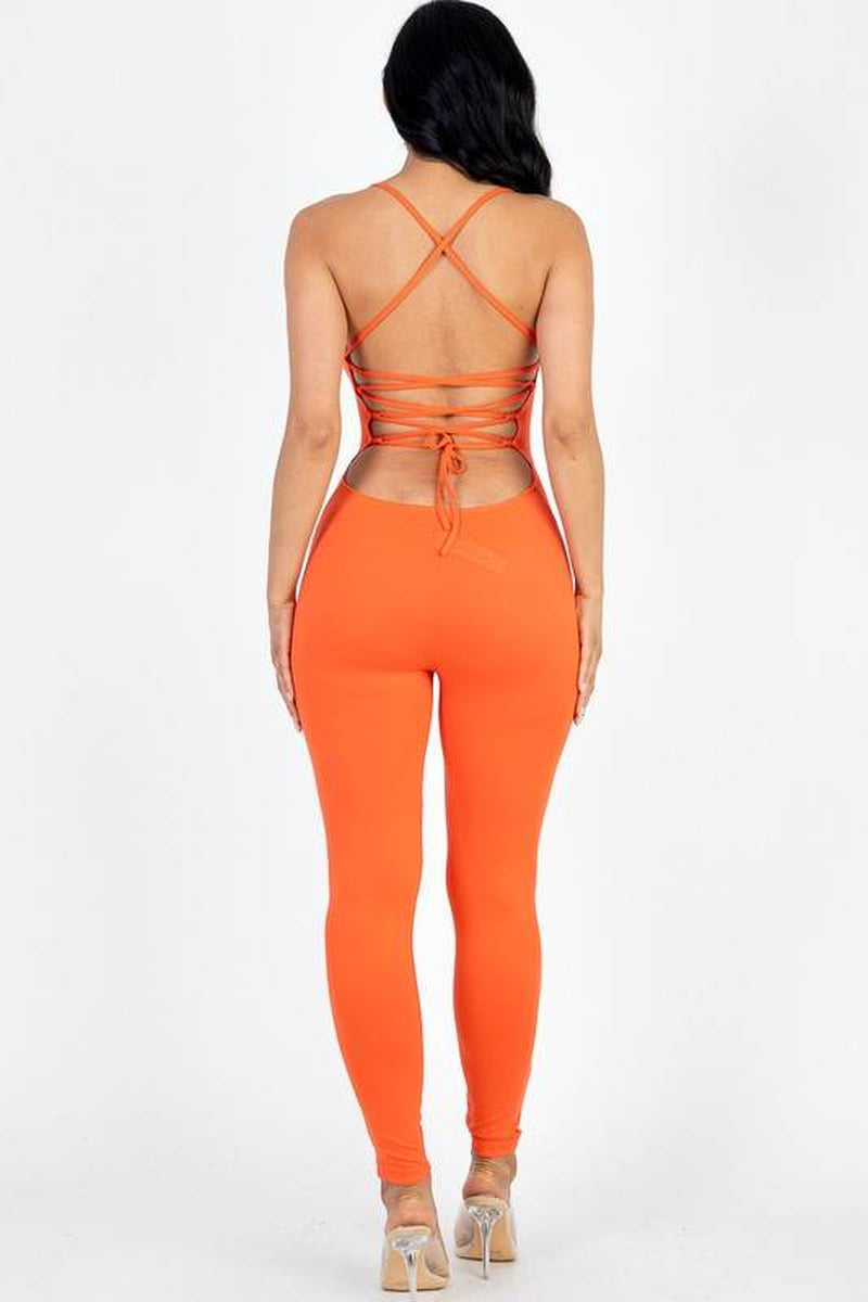 Stylish Criss-Cross Open Back Bodycon Jumpsuit for Effortless Elegance