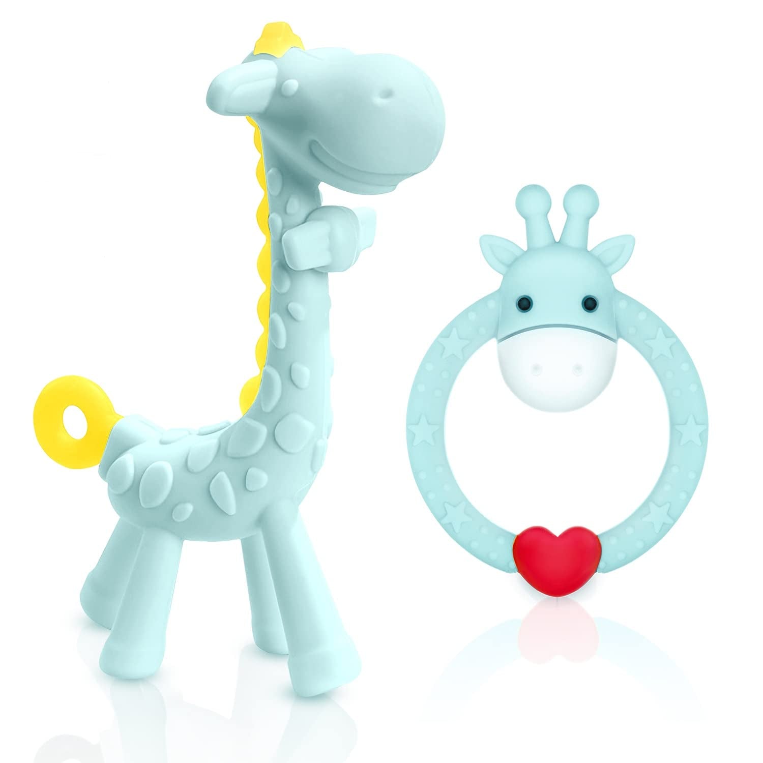 SHARE&CARE BPA-Free Silicone Giraffe Baby Teether Toy with Storage Case for Infants 3 Months and Older - Sore Gums Pain Relief and Ideal Baby Shower Gift (Blue)