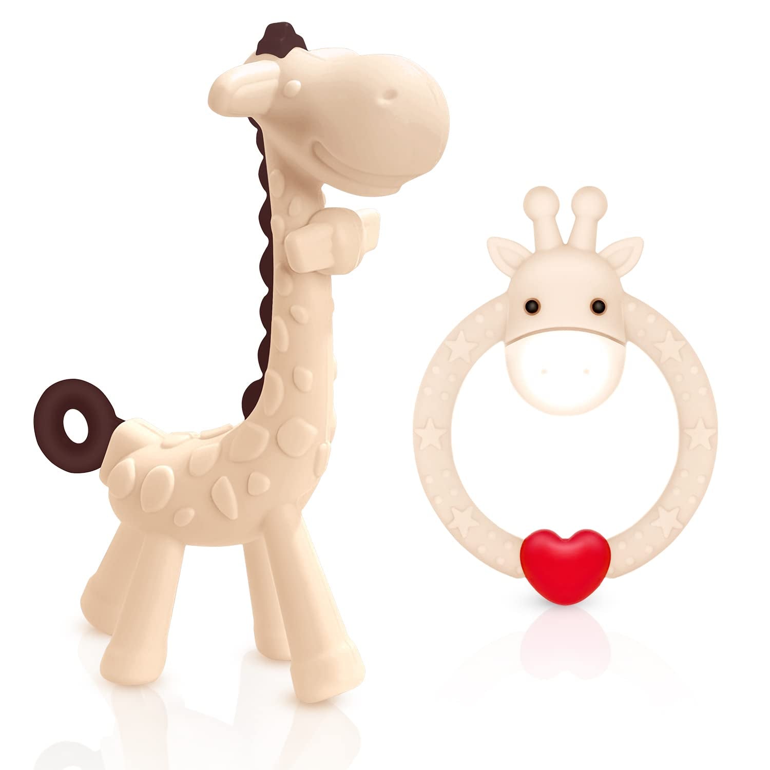 SHARE&CARE BPA-Free Silicone Giraffe Baby Teether Toy with Storage Case for Infants 3 Months and Older - Sore Gums Pain Relief and Ideal Baby Shower Gift (Blue)