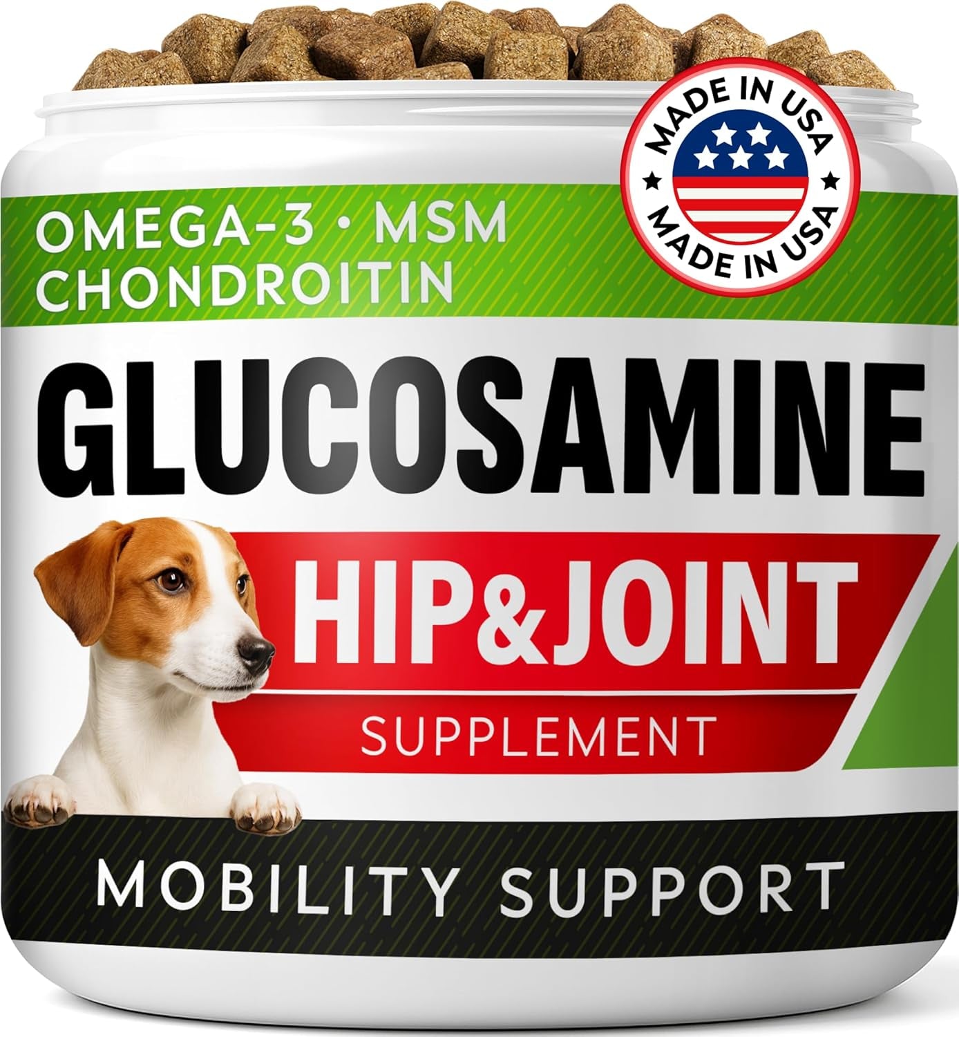 Glucosamine Treats for Dogs - Joint Supplement W/ Omega-3 Fish Oil - Chondroitin, MSM - Advanced Mobility Chews - Joint Pain Relief - Hip & Joint Care - Chicken Flavor - 180 Ct - Made in USA