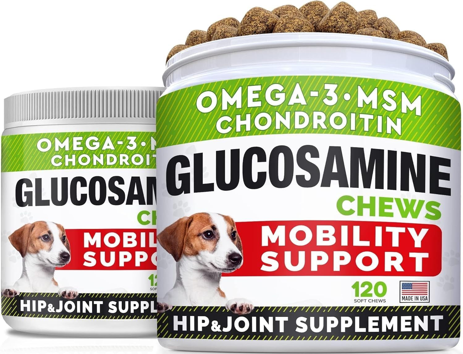 Glucosamine Treats for Dogs - Joint Supplement W/ Omega-3 Fish Oil - Chondroitin, MSM - Advanced Mobility Chews - Joint Pain Relief - Hip & Joint Care - Chicken Flavor - 180 Ct - Made in USA