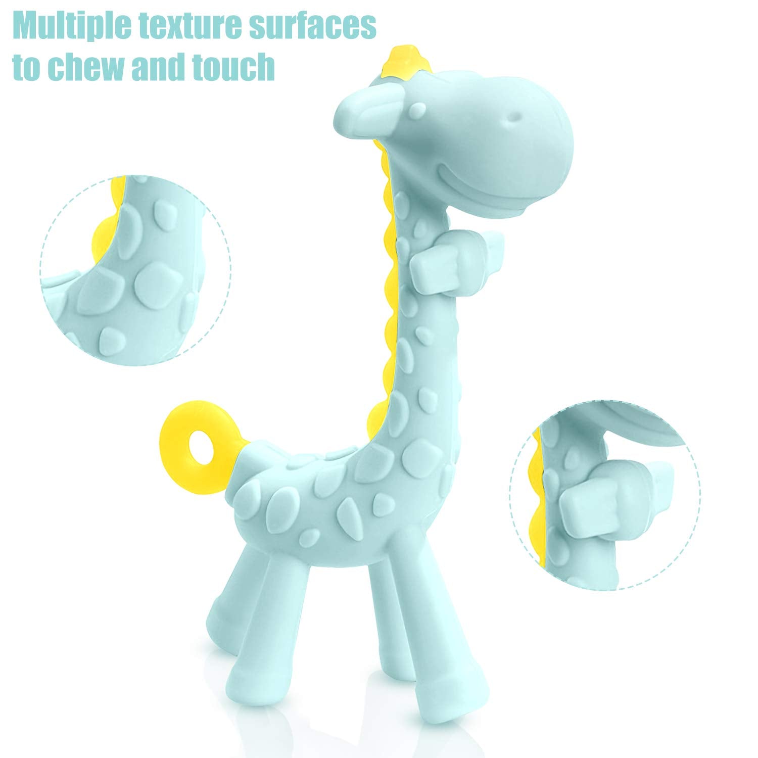 SHARE&CARE BPA-Free Silicone Giraffe Baby Teether Toy with Storage Case for Infants 3 Months and Older - Sore Gums Pain Relief and Ideal Baby Shower Gift (Blue)
